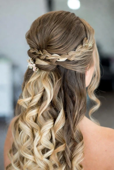 Braided Half Up Half Down Hairstyle with Loose Curls