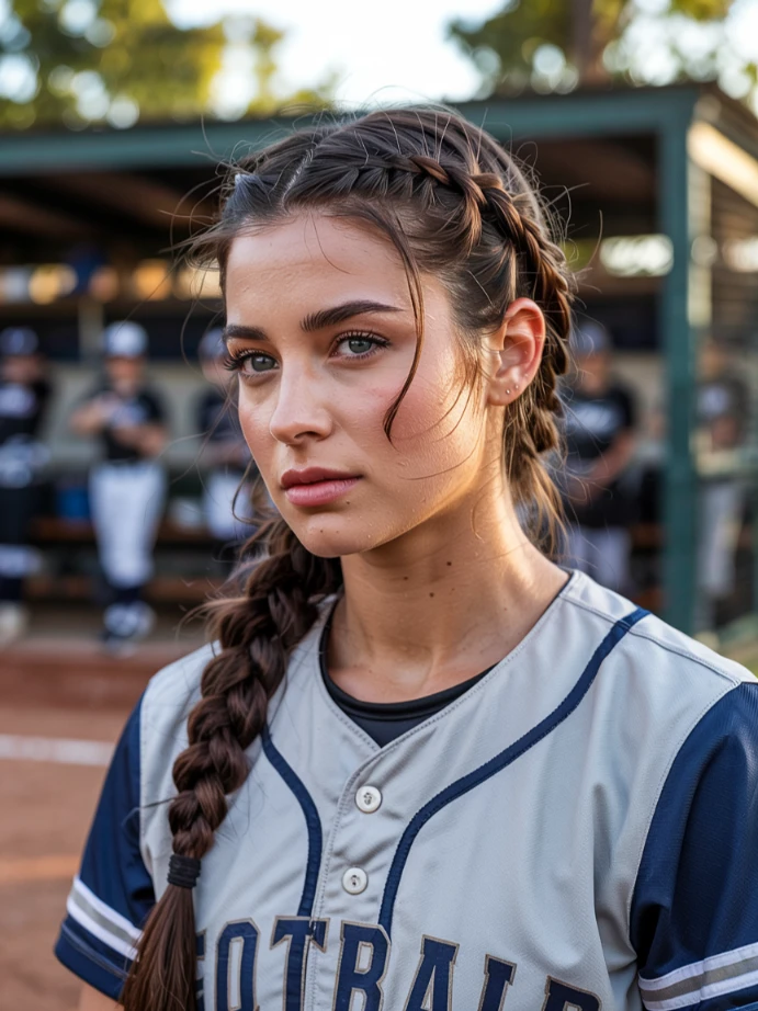 Side braid ponytail hairstyle for softball players
