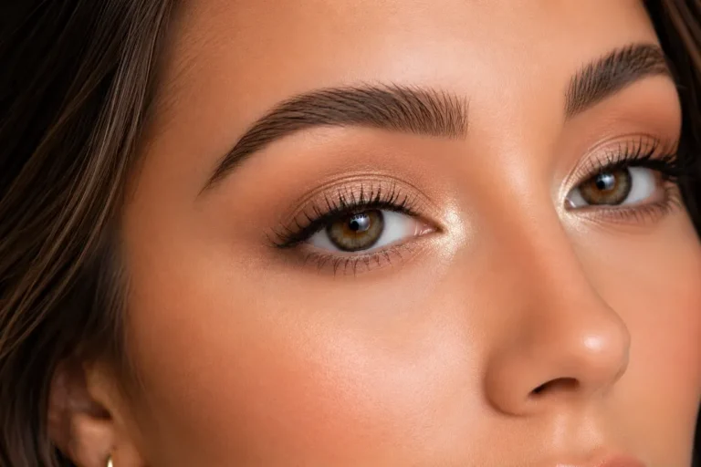 5-minute eye makeup look — inner corner highlight with champagne shimmer for wide-awake brightening effect