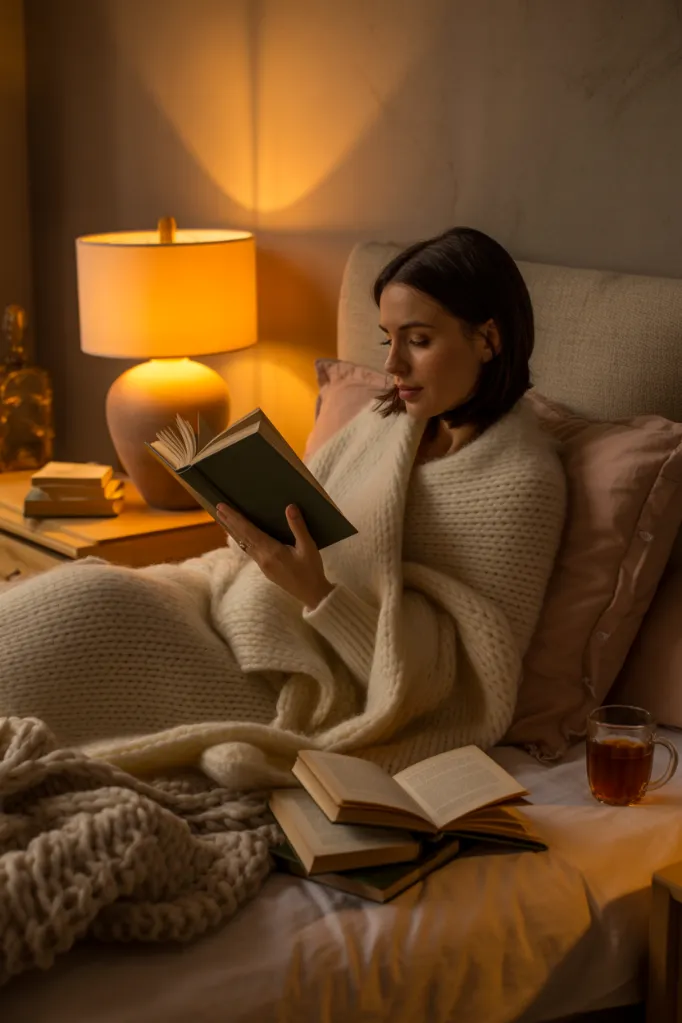 Reading before bed for a peaceful sleep routine.
