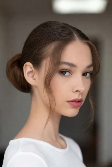 Sleek low bun hairstyle for daily looks.
