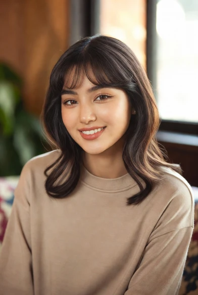 Soft bottleneck bangs for a chic spring look