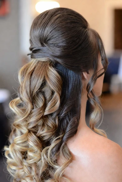 High Crown Half Up Style with Glam Curls
