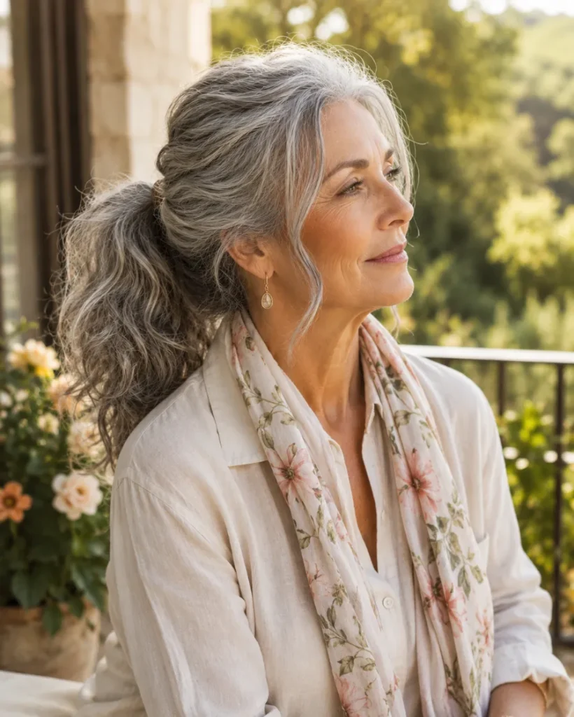 Natural Silver Waves Medium Ponytail