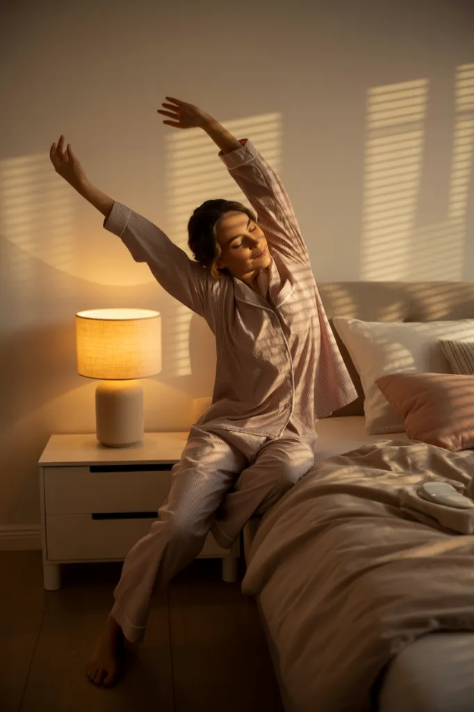 Gentle bedtime stretching for relaxation and sleep.