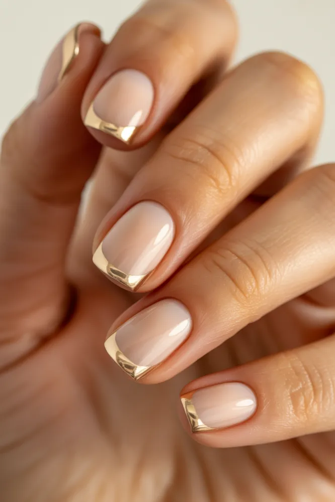 Champagne Chrome French Tips Short Square Nails