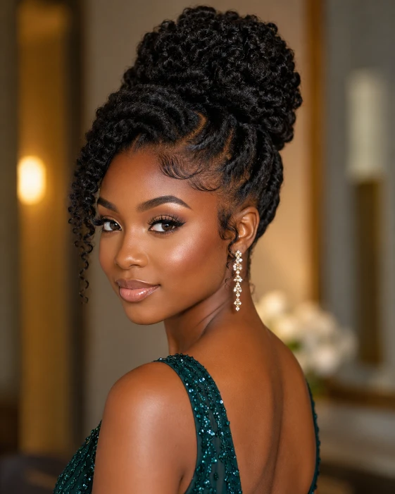Natural hair updo for black women prom hairstyle”