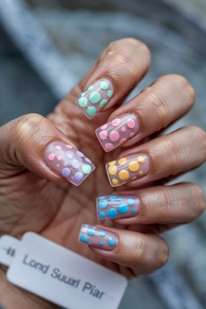 Pastel Polka Dot Clear Jelly Square Nails