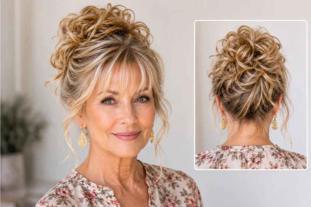 4. Soft Highlighted Casual Updo with Sandy Blonde Tones
