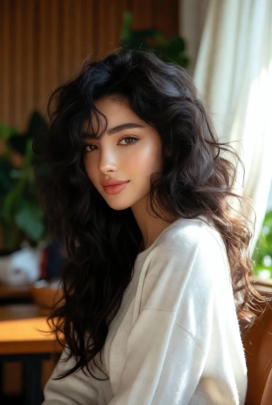 Butterfly cut with voluminous layers and soft waves.