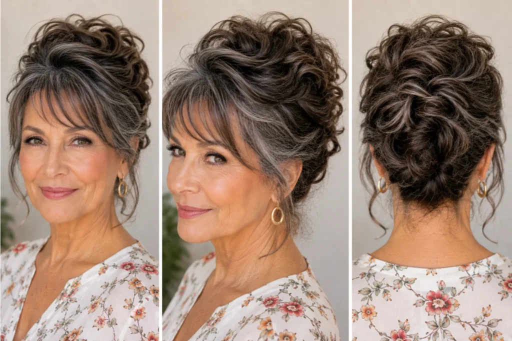 Wispy Messy Updo with Natural Gray and Dark Brown