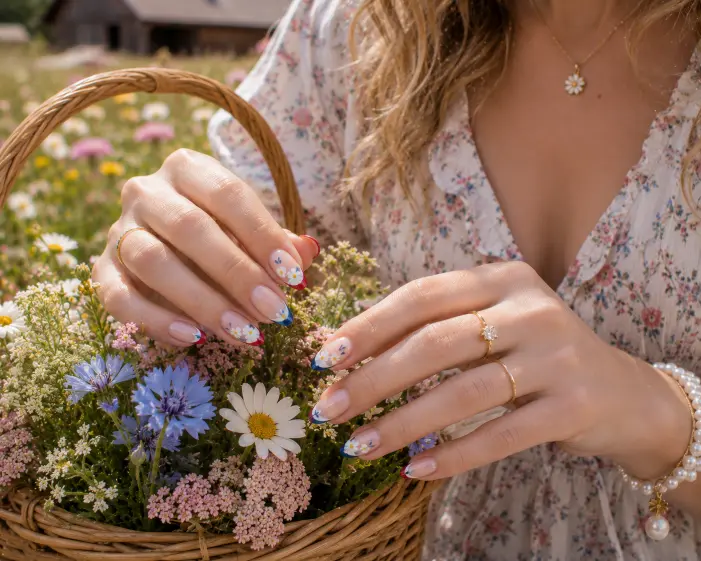 Floral Patriotic French Tips