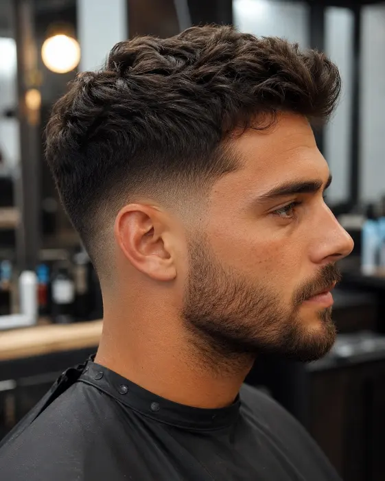 Man with taper fade haircut and natural textured top.