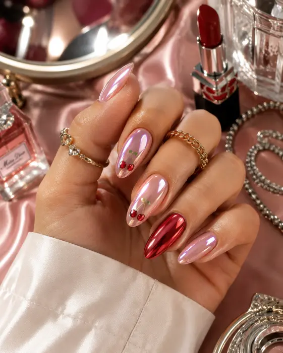 Chrome Cherry Nails