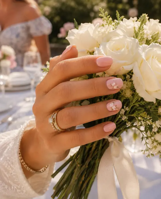 Blush Floral Accent Nail