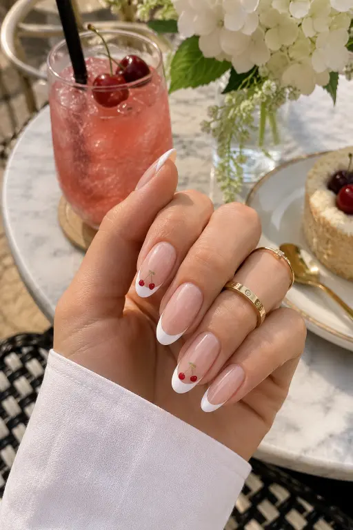 Cherry French Tip Nails