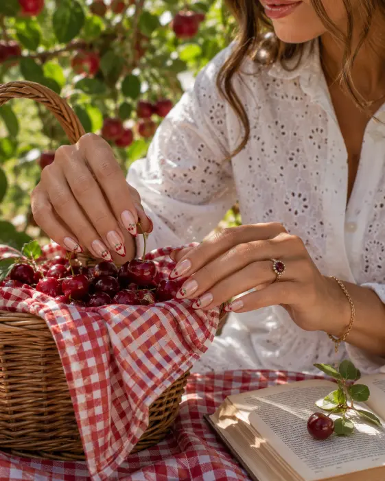 Cherry Picnic French Nails