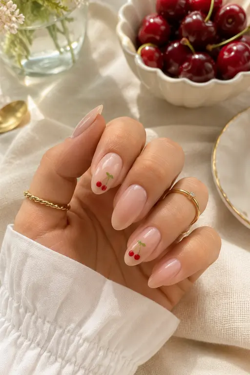 Classic Nude Cherry Nails