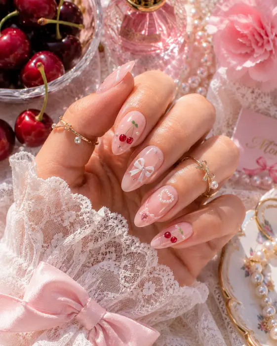 Coquette Cherry Nails