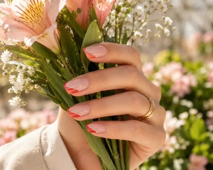 Coral Red Angled French Tips
