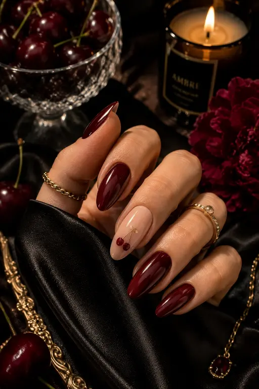 Dark Cherry Red Nails