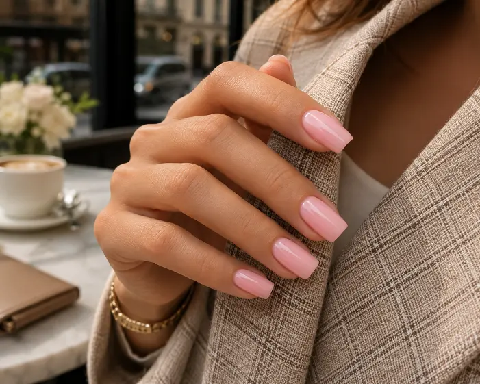 Glossy Baby Pink Square Nails