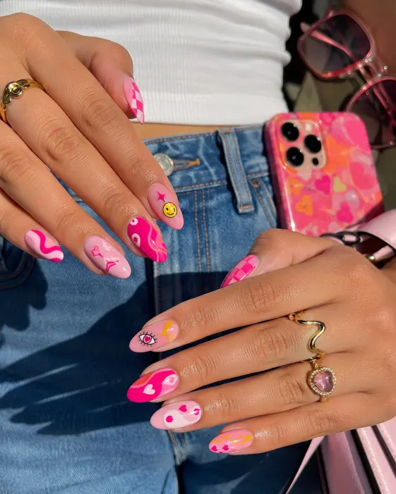Hot Pink Mix-and-Match Nail Art