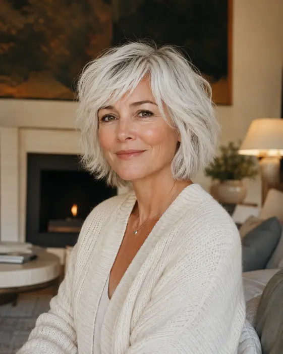 Layered White Shag Bob