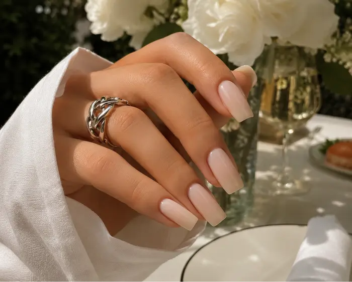 Milky Nude Square Nails