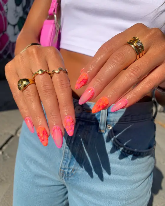 Neon Pink Ombre with Raised Orange Bubbles