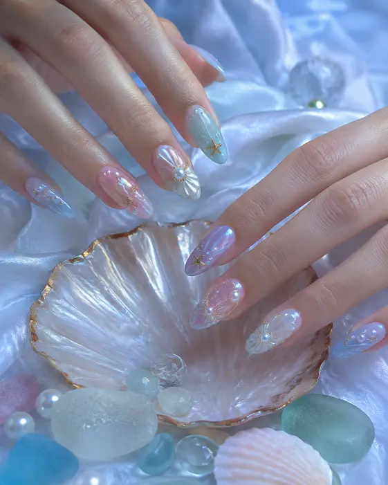 Pastel Mermaidcore 3D Nails