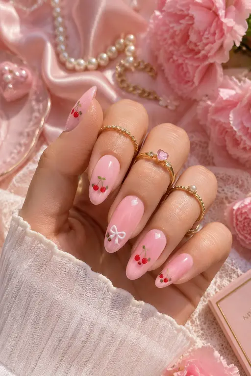 Pink Cherry Nails