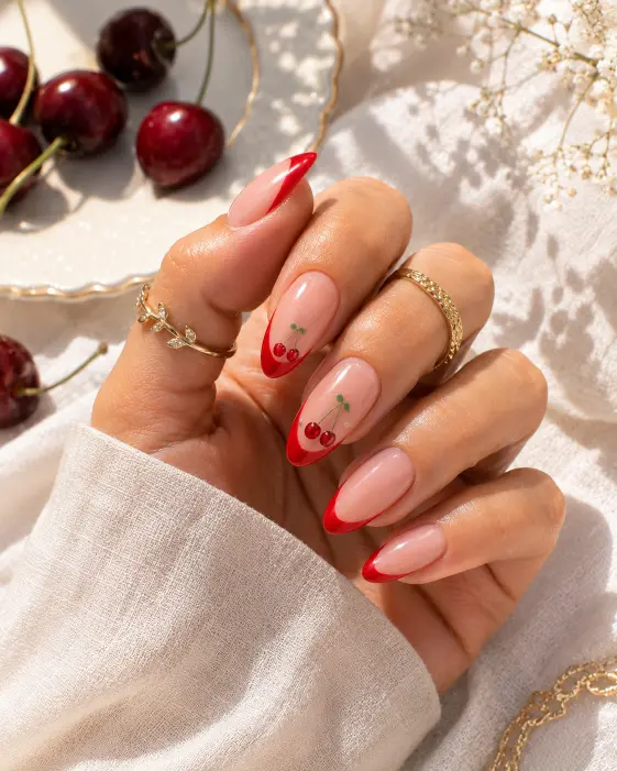 Red Cherry French Nails