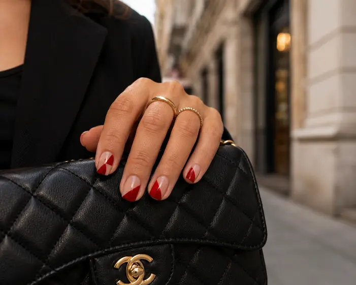 Red Negative Space Geometric Nails