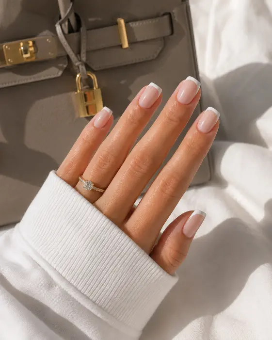 Soft White French Square Nails
