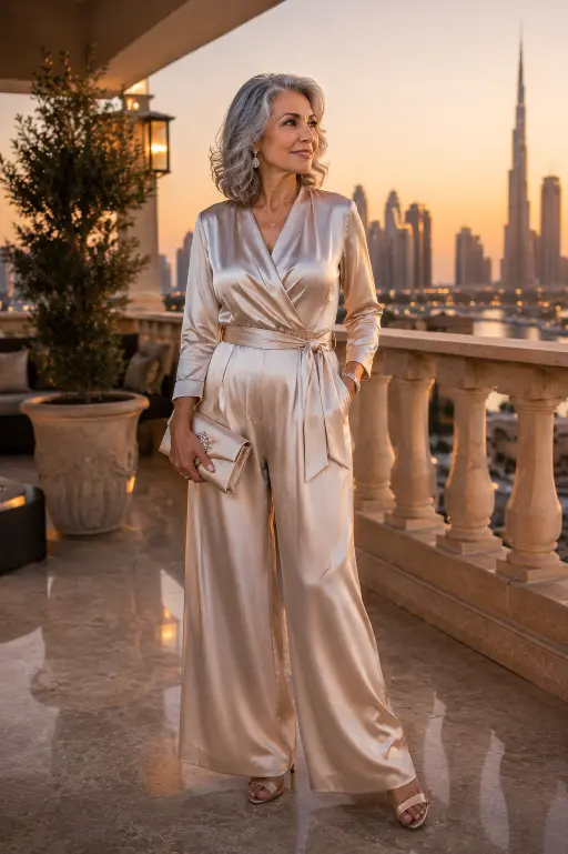 Champagne Satin Evening Jumpsuit