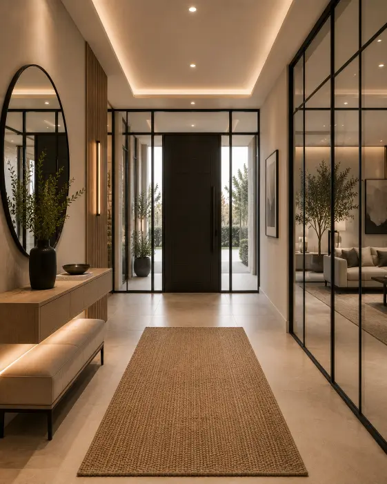 Contemporary Entryway With Glass Features
