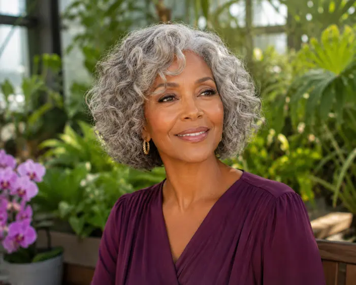 Curly gray wavy bob hairstyle