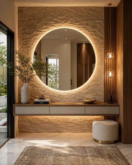 LED Round Mirror Entryway