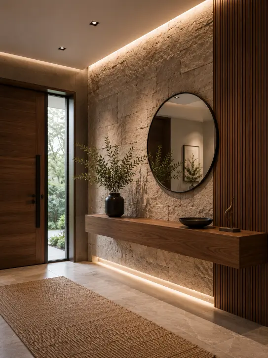 Stone and Wood Combination Wall