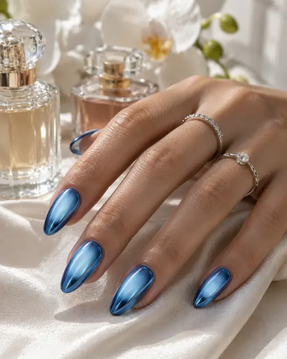Blue Chrome Aura Nails