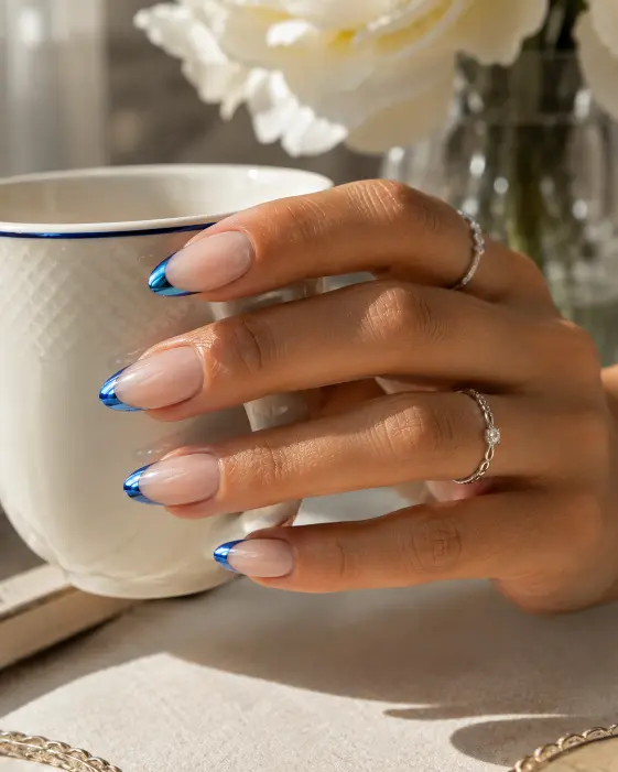 Blue Chrome French Tips