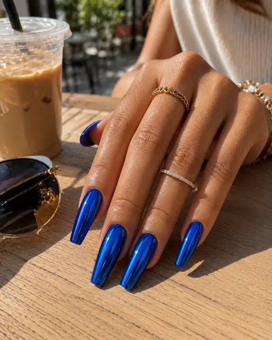 Cobalt Blue Chrome Nails