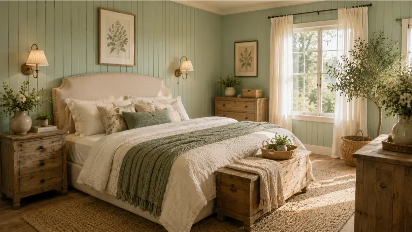 Cozy Cottage Mint Green Bedroom With Shiplap Walls