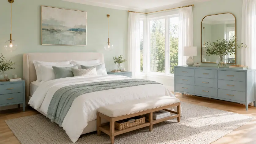 Pastel Mint Green Bedroom With Powder Blue Furniture