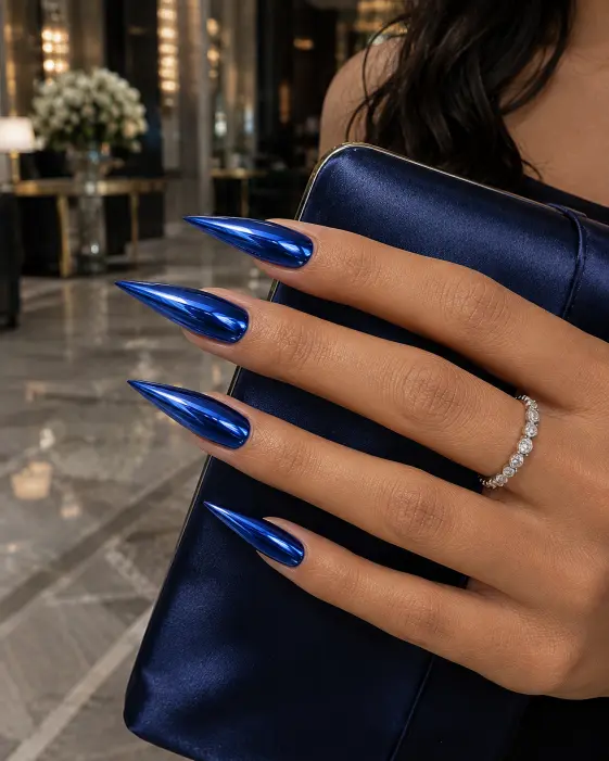 Royal Blue Chrome Statement Nails