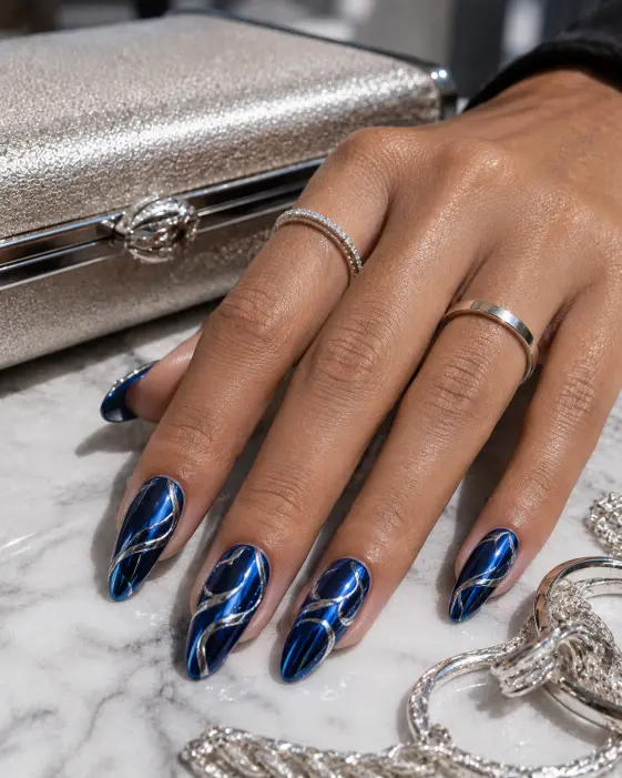 Sapphire Chrome with Silver Swirls