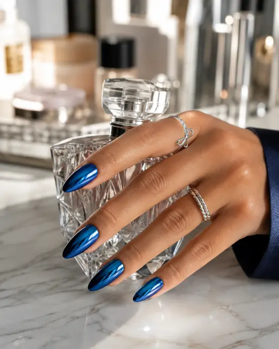 Sapphire Mirror Chrome Nails