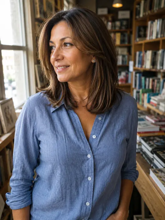 Soft Layered Lob with Face-Framing Highlights