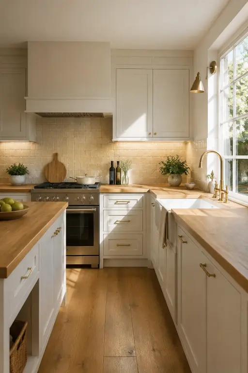 White Cabinets With Natural Wood Countertops